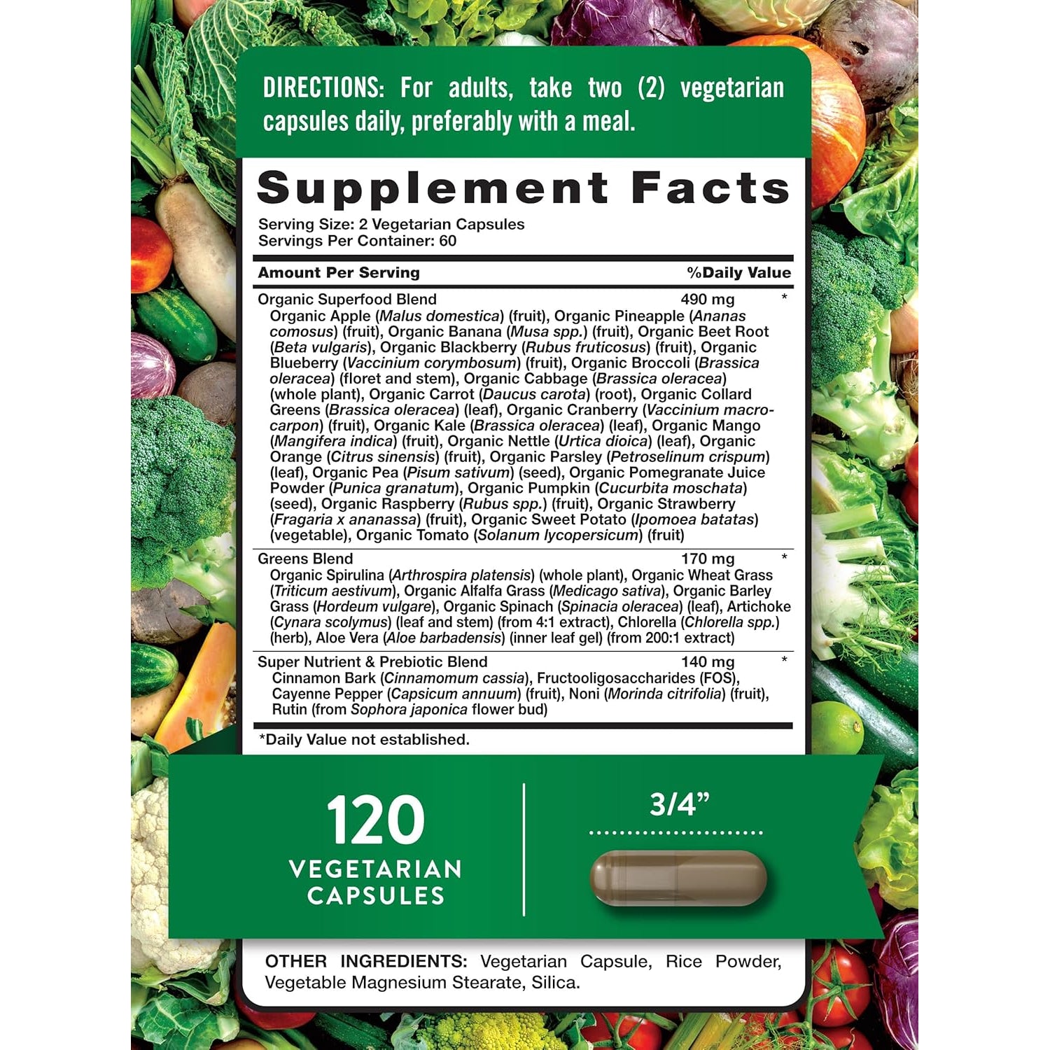 Nature'S Truth Fruit and Veggies Supplement | 120 Vegetarian Capsules | 20+ Fruits & Vegetables | Vegetarian, Non-Gmo, and Gluten Free Supplement