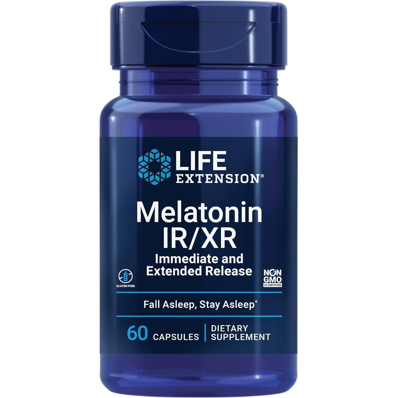Life Extension Melatonin IR/XR, 1.5 Mg, Immediate- and Extended-Release Formula for Optimal Sleep Support, Healthy Circadian Rhythms, Cellular Defense, Gluten-Free, Non-Gmo, 60 Capsules