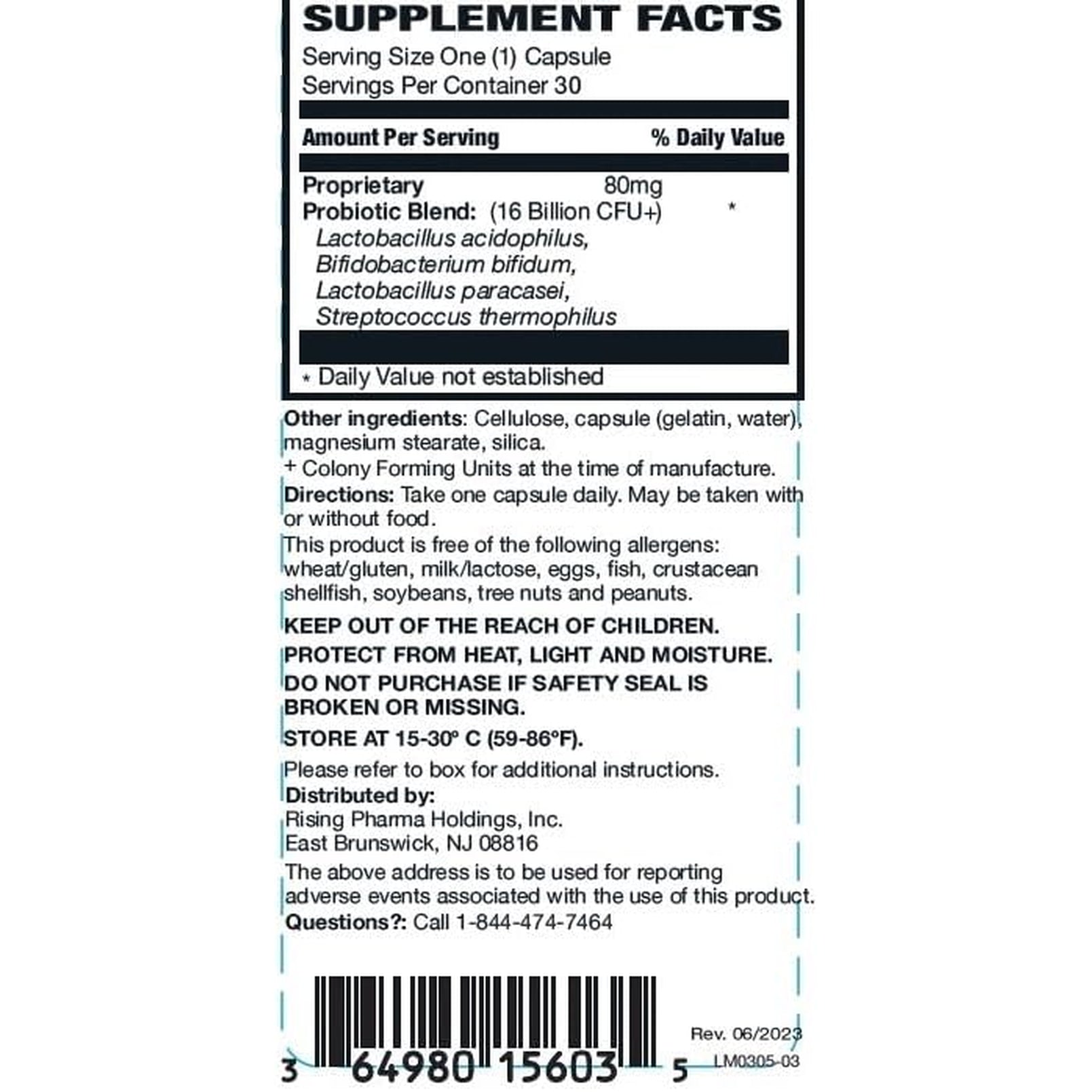 Rising Health Risaquad-2 Double Strength Probiotic Dietary Supplement - 80 Mg Proprietary Probiotic Blend, 30 Capsules