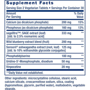 Life Extension Cognitex® Elite, Sage, Blueberry, Ashwagandha, Phosphatidylserine, Vinpocetine, Attention, Focus, Mood & Memory, Gluten-Free, Non-Gmo, Vegetarian, 60 Tablets
