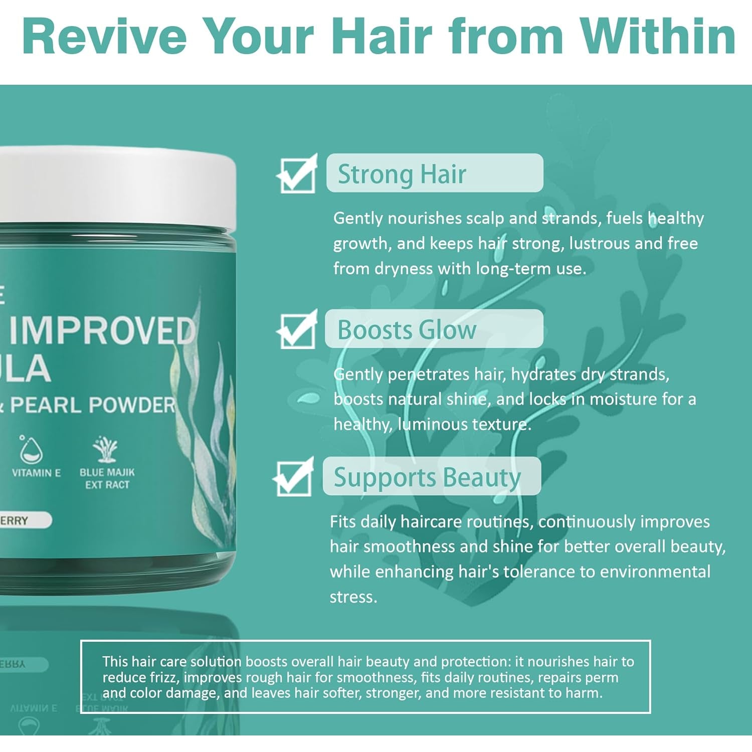 Revive Hair Gummies - Sea Moss Gummies with Hair, Skin & Nails Vitamins with Seamoss, Pearl Powder, Vitamin E, Aloe Vera, Liposomal Vitamin C, 30 Count