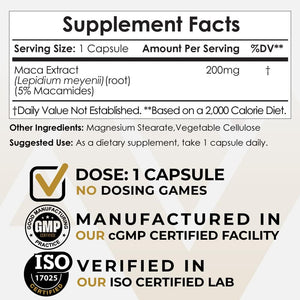 Nootropics Depot Maca Root Extract Capsules | 5% Macamides | Maca Supplement | Lepidium Meyenii | Energy, Mood & Vitality Support | Maca Root Capsules for Women and Men | 60Ct