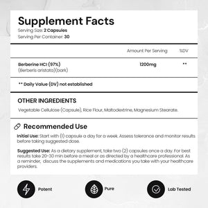 ACEWORKZ Organic Berberine HCL Supplement 1200Mg - Supports Healthy Blood Sugar Levels and Metabolism - Bioperine® Enhanced Absorption (60 Capsules)