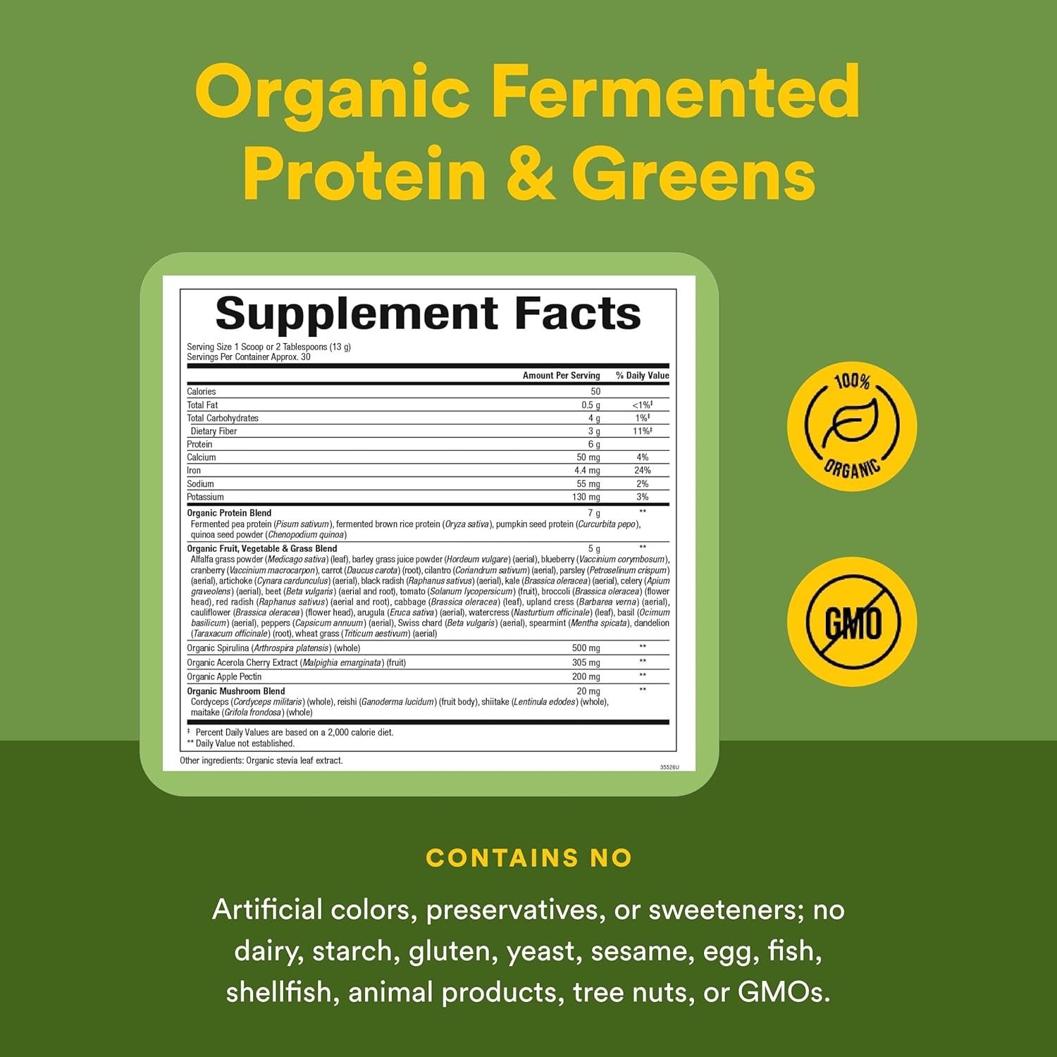 Whole Earth & Sea from Natural Factors, Organic Fermented Greens, Vegan Whole Food Supplement, Unflavored, 13.8 Oz