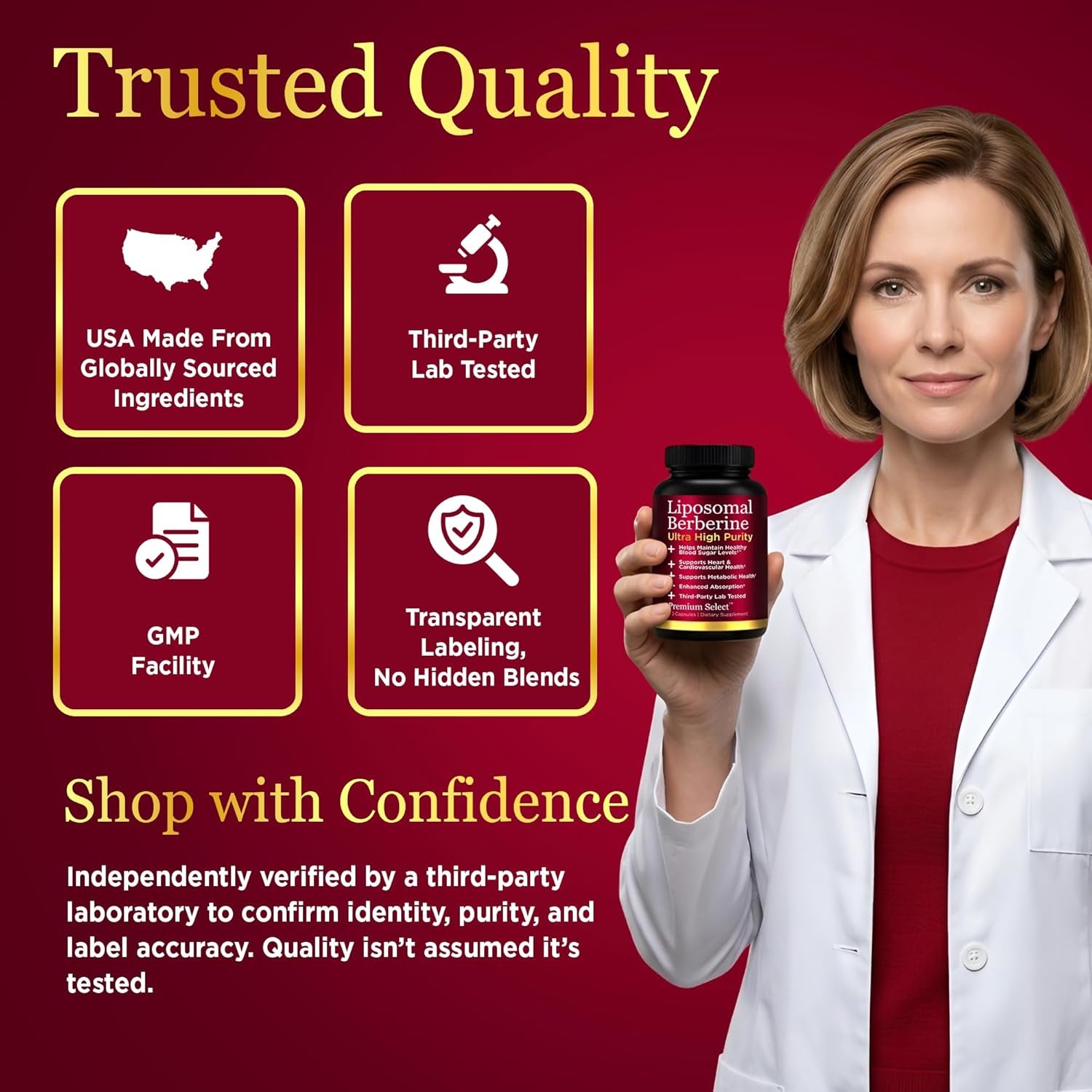 Liposomal Berberine HCL Capsules Supplement for Men and Women - 60 Capsules, 30 Servings - Third Party Tested, Made in USA