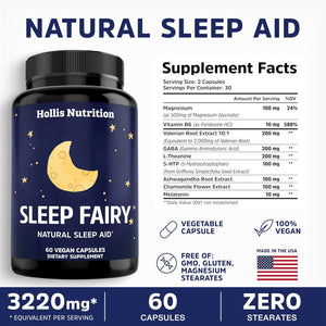 SLEEP FAIRY Natural Sleep Aid | Magnesium Glycinate 500Mg, Melatonin 10Mg, L-Theanine, B6, 5-HTP, GABA, Valerian Root & Ashwagandha | Herbal Sleeping Pills for Adults | Vegan Sleep Pills | MADE in USA
