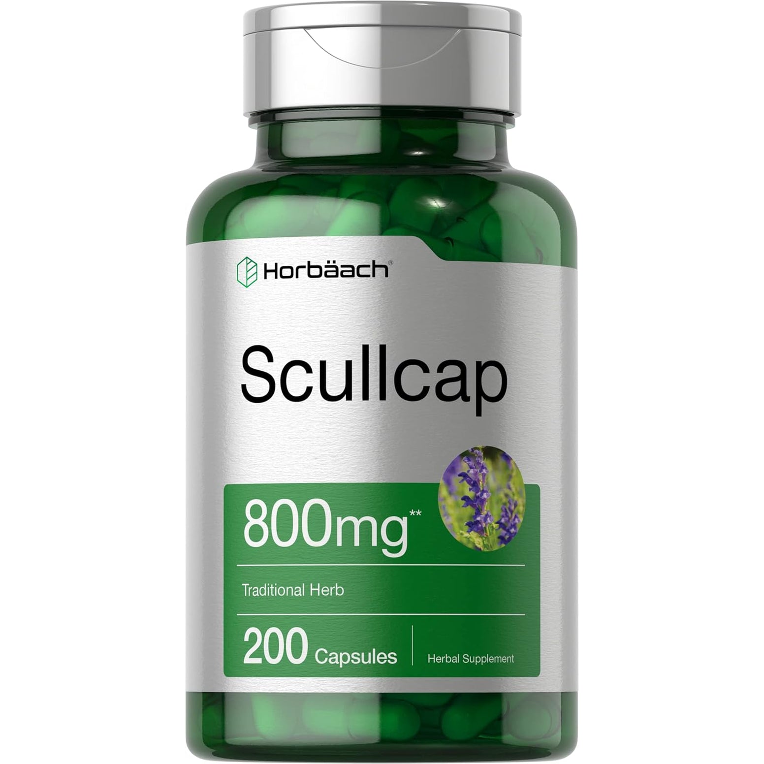 Horbaach Skullcap Herb Extract | 200 Capsules | Scullcap Supplement for Men and Women | Scutellaria Baicalensis | Non-Gmo and Gluten Free
