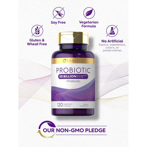 Carlyle Probiotics with Prebiotics | 120 Capsules | 50 Billion Active Organisms | Non-Gmo & Gluten Free Supplement