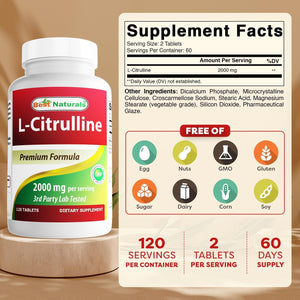 Best Naturals L-Citrulline 2000Mg/Serving - Non-Gmo - Gluten Free - 120 Tablets (120 Count (Pack of 1))