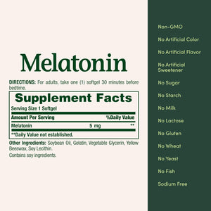 Nature'S Bounty Melatonin, 100% Drug Free Sleep Aid, Dietary Supplement, Promotes Relaxation and Sleep Health, 5Mg, 90 Softgels (Pack of 1)