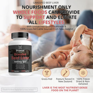 Primal Being Grassfed Beef Liver - 3000Mg Freeze Dried Capsules - Pasture Raised in New Zealand - Natural Beef Organ Supplement - Liver Supplement for Energy and Wellness - 180 Count