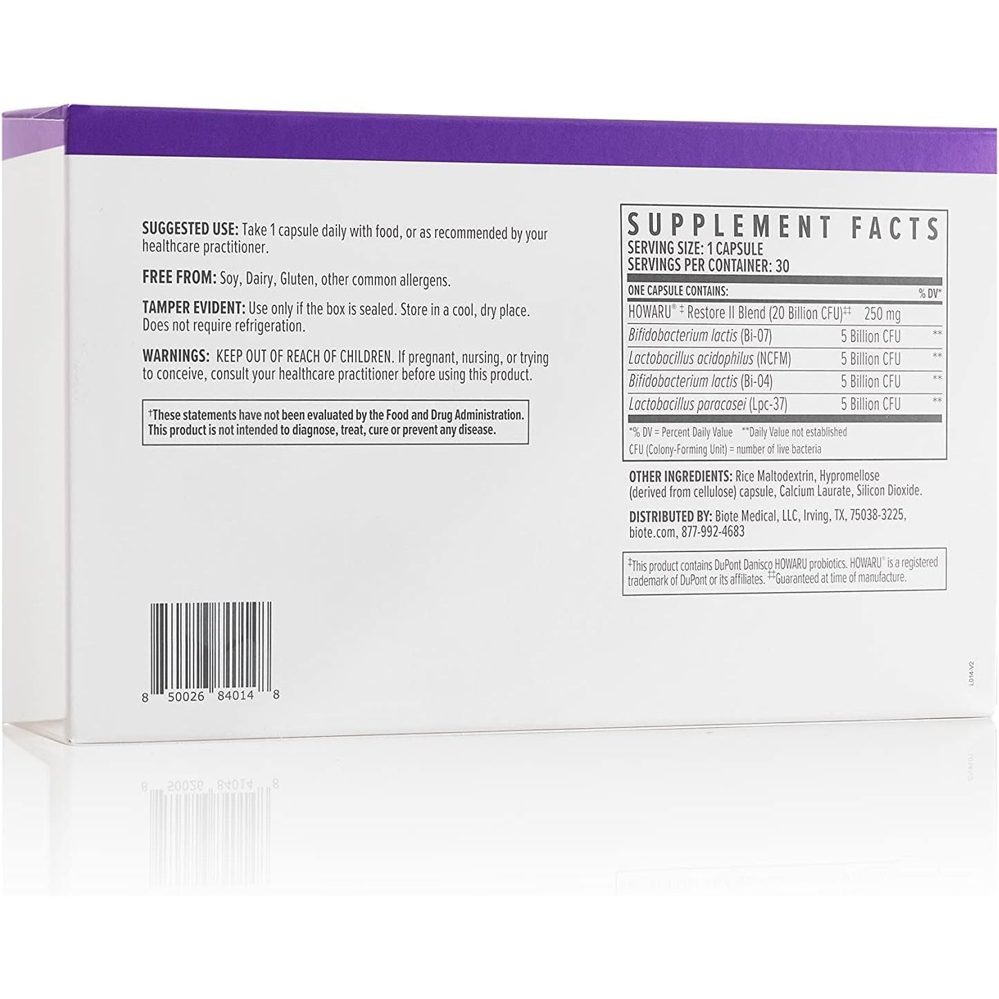 Biote Nutraceuticals - Multi-Strain PROBIOTIC 20B - Gut + Digestive (30 Capsules)