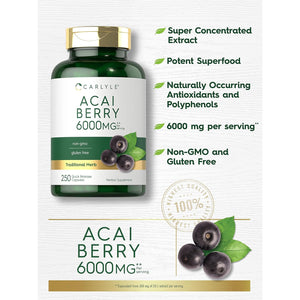 Carlyle Acai Berry Supplement | 250 Capsules | Traditional Herbal Extract | Non-Gmo & Gluten Free