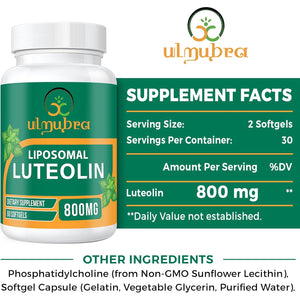 Ulmubra 800 MG Liposomal Luteolin Supplement - Maximum Absorption, Premium Antioxidant Supplement for Brain & Overall Well-Being, 60 Softgels - 30-Day Supply