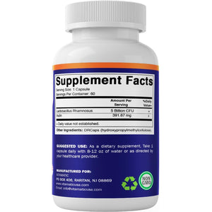 Vitamatic Lactobacillus Rhamnosus 5 Billion per DR Capsule (10 Billion per 2 Capsules) - 60 Count - Advanced Digestive & Immune Support - Made with Prebiotic Inulin Fiber