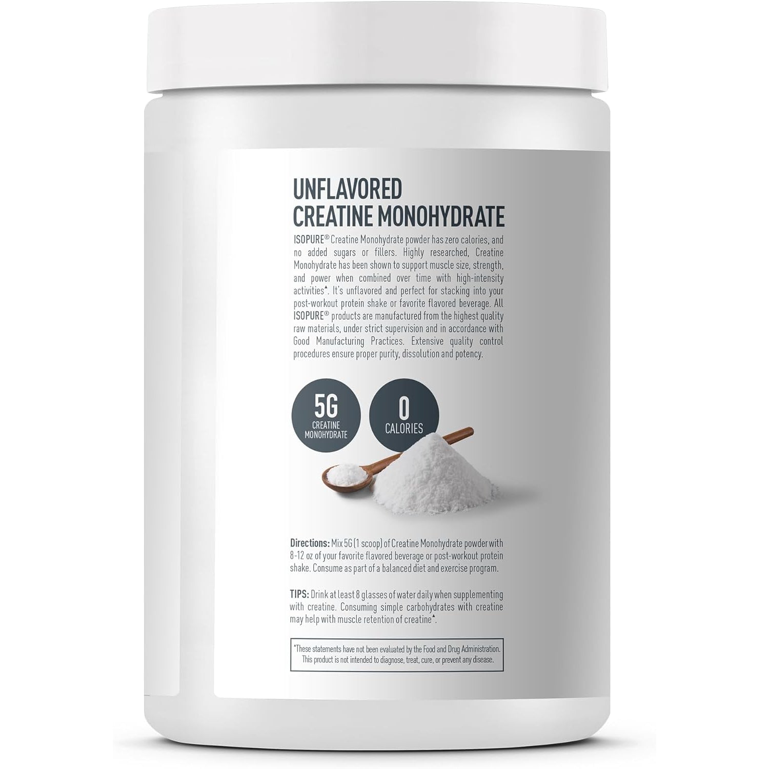 Isopure 100% Pure Creatine Monohydrate Powder, Sugar Free, Unflavored, 5G Creatine Monohydrate per Serving, 1.1 Lbs, 100 Servings (Packaging May Vary)
