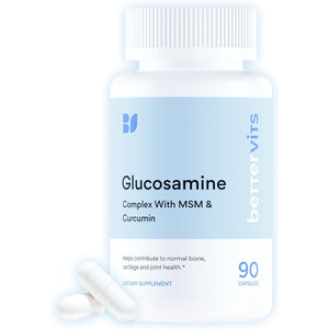 Bettervits Glucosamine Complex with MSM Сhondroitin | Joint Supplements for Women and Men with Vitamin C | Arthritis Support Supplement for Mobility & Flexibility - 90 Capsules