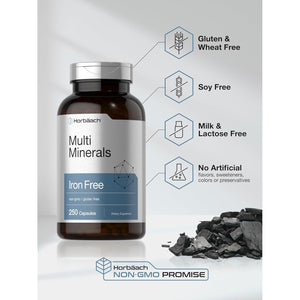 Horbäach Multi Minerals Supplement | 250 Capsules | Iron Free | Daily Mineral Complex for Men and Women | Non-Gmo & Gluten Free