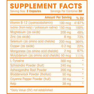 Thyroid Support Complex with Iodine for Energy Levels, Weight Loss, Metabolism, Fatigue & Brain Function - Natural Health Supplement Formula: L-Tyrosine, Selenium, Kelp, Bladderwrack, Ashwagandha, Etc