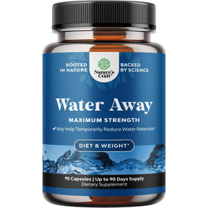 Water Away Herbal Diuretic Pills High Strength - Fluid Retention Supplement with Dandelion Leaf Extract & Green Tea for Bloating Relief for Women & Men - Capsules for Leg & Feet Swelling - 90 Count