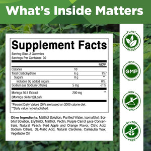 Vitamatic Moringa Gummies – Sugar-Free Botanical Extract – Green Superfood Supplement – Vegan, Pectin-Based, Non-Gmo – Plant-Based Gummies – 60 Count