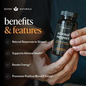 Nuven Naturals Adrenal Support - Cortisol Manager & Adrenal Support Supplements with Ashwagandha Extract, Rhodiola Rosea, Holy Basil to Help Stress, Fatigue & Energy | Adaptogens | 90 Capsules