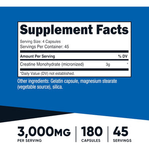 Nutricost Creatine Monohydrate 3,000Mg, 180 Capsules (750Mg per Capsule) - Gluten Free, Non-Gmo