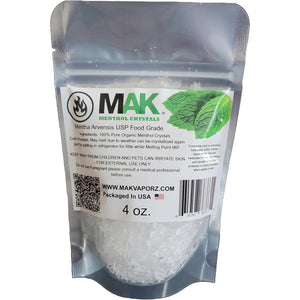 Mak Menthol Crystal 4 Oz - Pure Organic 100% Natural - Menthol Crystals from Mint Crystal Mints Mentha Arvensis - Comes in Resealable Standup Bag for Long-Lasting Freshness