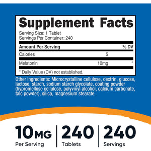 Nutricost Melatonin 10Mg, 240 Tablets - 10Mg per Serving, Non-Gmo, Gluten Free