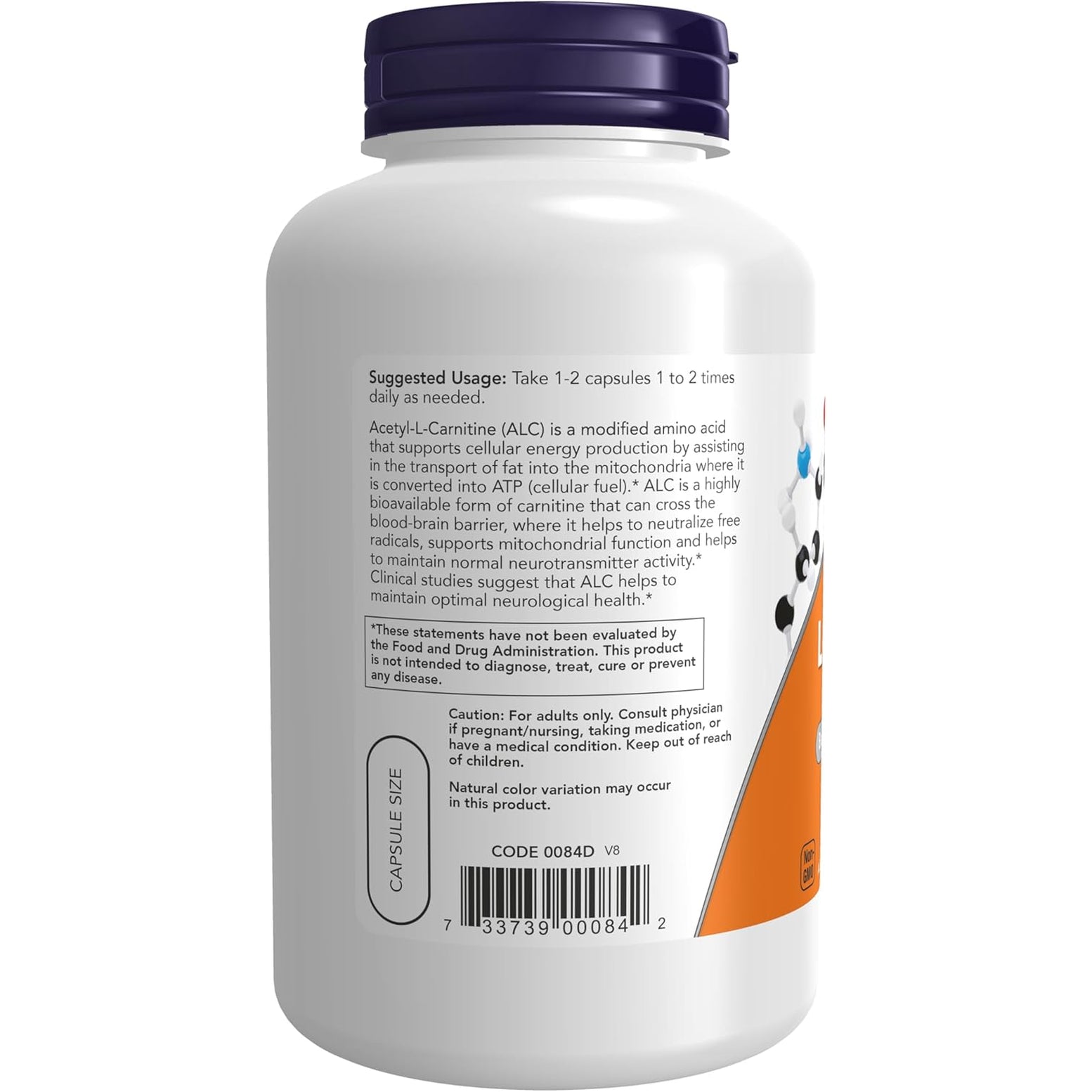 NOW Foods Supplements, Acetyl-L Carnitine 500 Mg, Amino Acid, Brain and Nerve Cell Function*, 200 Veg Capsules
