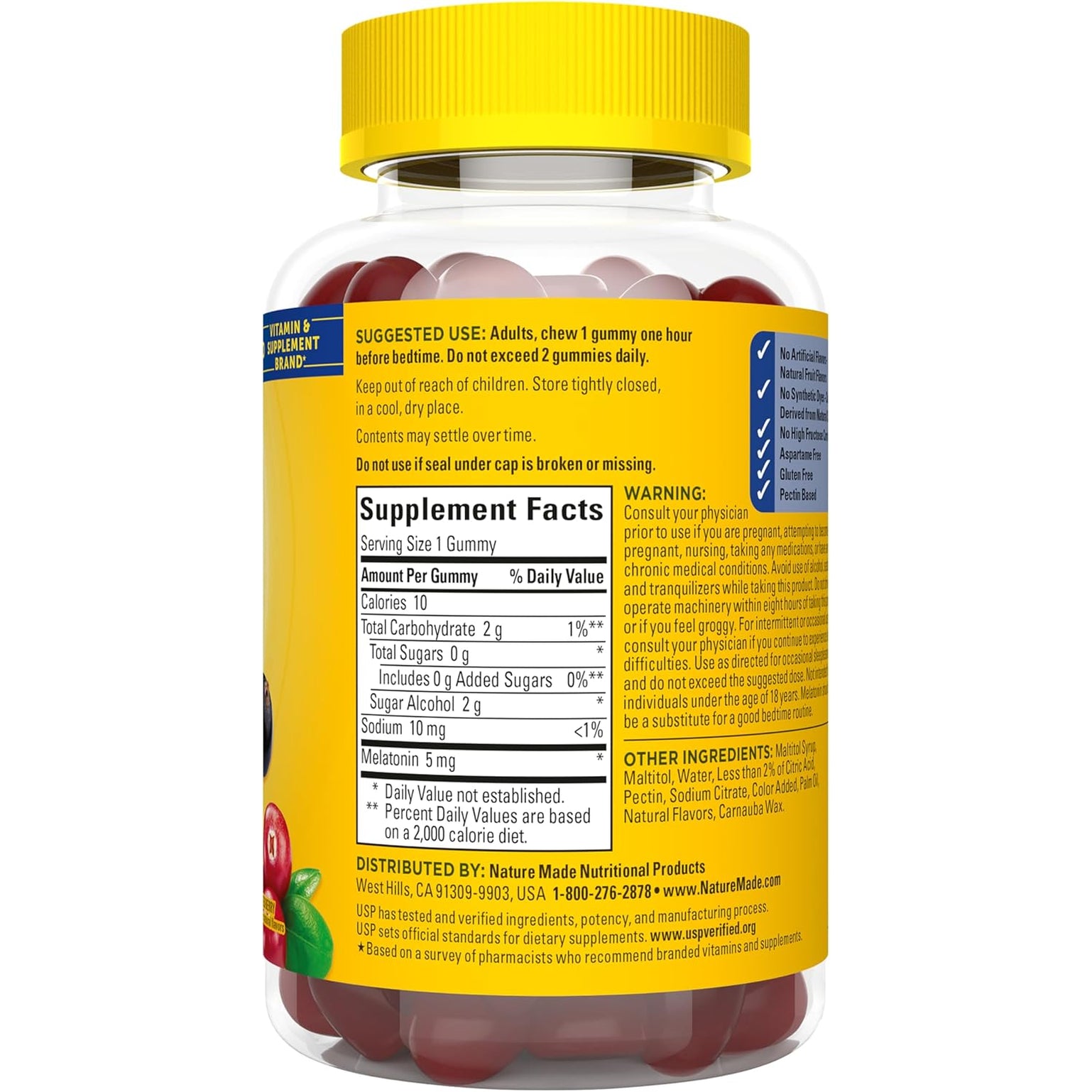 Nature Made Zero Sugar Melatonin 5Mg Sleeping Gummies for Adults Extra Strength, 100% Drug Free Sleep Aid, Aspartame Free, 70 Sugar Free Melatonin Gummies, 70 Day Supply
