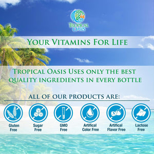 Tropical Oasis Adult Liquid Multivitamin -Liquid Multi-Vitamin and Mineral Supplement with 125 Total Nutrients Including; 85 Vitamins & Minerals, 23 Amino Acids, and 18 Herbs - 16 Fl Oz, 32 Serv