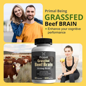 Primal Being Grassfed Beef Brain, Supports Memory, Mood, Focus, Energy, Cognitive Health - 90 Capsules, 1500Mg per Serving