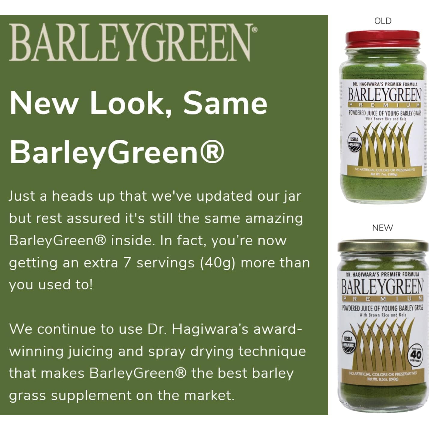 Dr. Hagiwara'S Original Premium W/Kelp - Organic Barley Grass Juice Powder 8.5Oz (240G) - 40 Servings