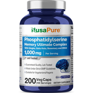 Nusapure Phosphatidylserine Memory Ultimate Complex 1000Mg 200 Vegetarian Caps (Vegan, Non-Gmo)