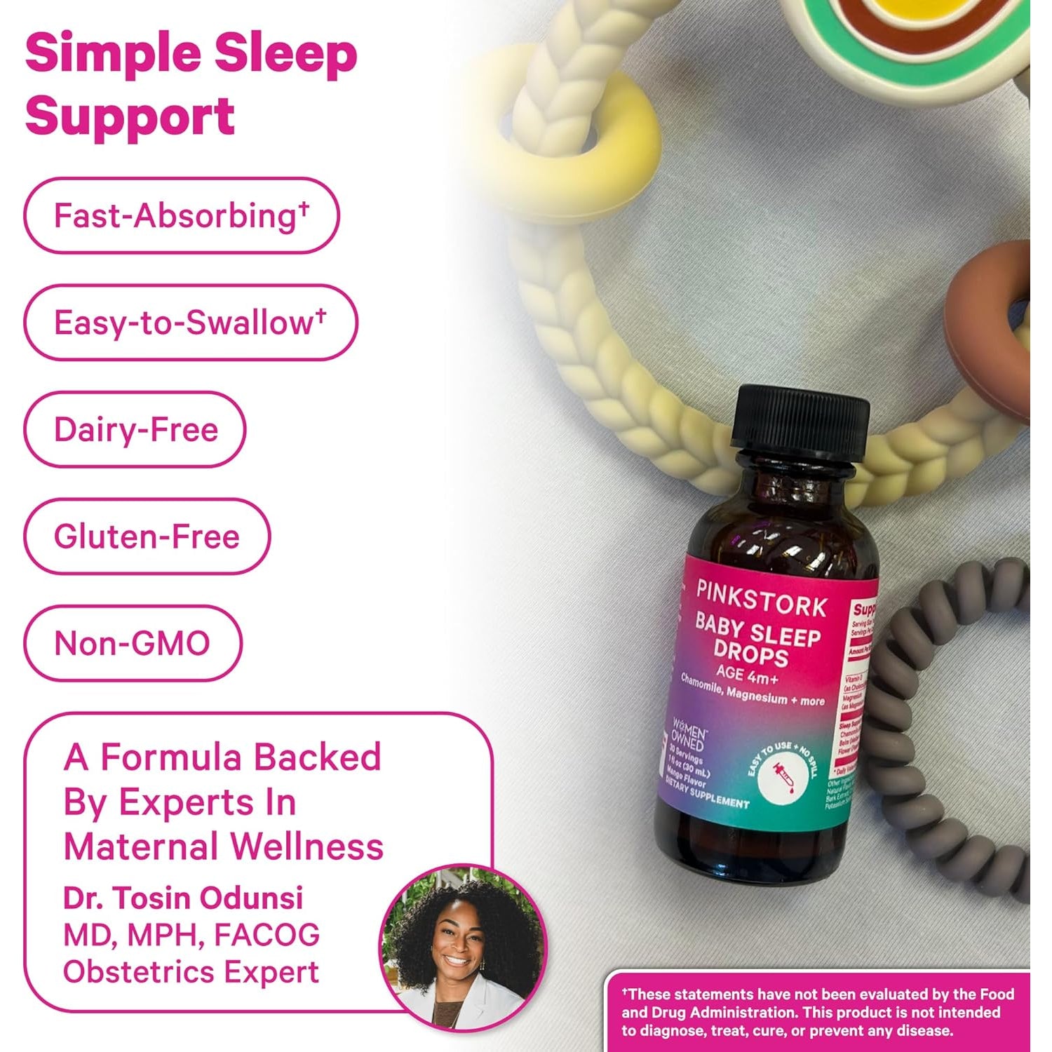 Pink Stork Baby Sleep Drops, Naturally Support Sleep without Melatonin for Infants, Toddlers, and Kids, Chamomile and Magnesium, Baby Essentials for Bedtime, 1 Oz, 30 Servings