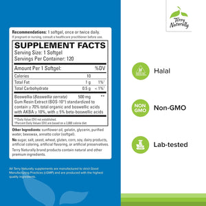 Terry Naturally Bosmed 500 Extra Strength - Boswellia Serrata Extract Supplement - Supplement for Healthy Lung Support - Herbal Supplement Formula with High Levels of AKBA - 120 Softgels