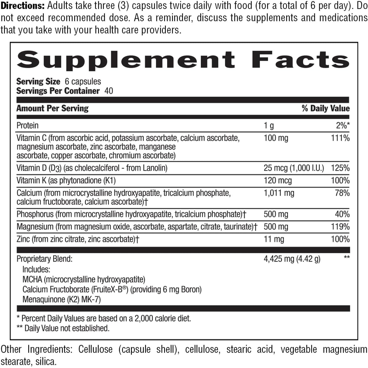 Country Life Bone Solid - Bone Health Supplement with Microcrystalline Hydroxyapatite (MCHA), Calcium, Magnesium, Zinc, Vitamins K2 & D3 for Enhanced Bone Strength & Metabolism - 240 Capsules