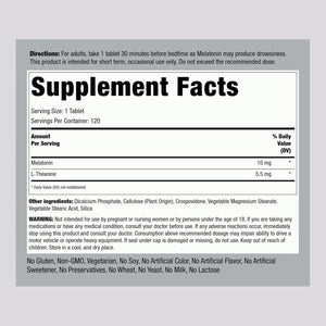 Piping Rock Melatonin 10Mg | 120 Tablets | with L-Theanine | Adult Sleep Supplement | Extra Strength Formula | Vegetarian, Non-Gmo, Gluten Free