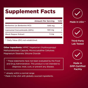 Liposomal Berberine HCL Capsules Supplement for Men and Women - 60 Capsules, 30 Servings - Third Party Tested, Made in USA