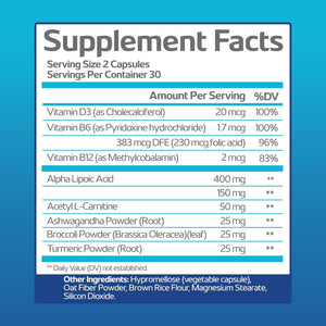 Non-Gmo Advanced Nerve Support Supplement with Vitamin D3 and Alpha Lipoic Acid for Nerve Protection and Restoration - Made in the USA - 30-Day Supply, 1 Bottle