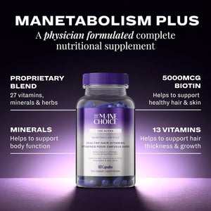 The Mane Choice MANETABOLISM plus Healthy Hair Growth Vitamins - Supplements for Longer, Thicker, Healthier Hair - Hair Skin & Nails Vitamins for Women & Men (60 Capsules) Packaging May Vary