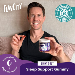Flavcity Melatonin Sleep Gummies for Adults, Lights Out Gummy - Chewable Sleep Support Supplement with Plant-Based GABA, Magnesium & Chamomile for Deep & Restful Bedtime, 30-Day Supply