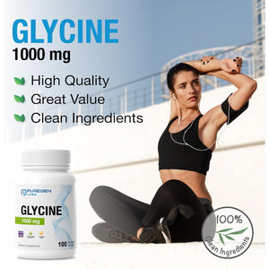 Puregen Labs Glycine 1000Mg [High Potency] 100 Vegetarian Capsules, Promotes Healthy Rest | No Harmful Additives | Non-Gmo, NO Gluten and Dairy -100 Servings