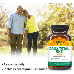 Country Life Daily Total One Multivitamin, Iron Free Once a Day Multivitamin & Multimineral Complex, Vitamins A, C, D, Including Coenzyme B-Vitamins, Supports Energy Metabolism, 60 Vegan Capsules