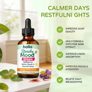 Halla Steady Mood Drops, Orange-Vanilla Flavor, Liquid Formula with Pine Bark Extract(1Pcs)