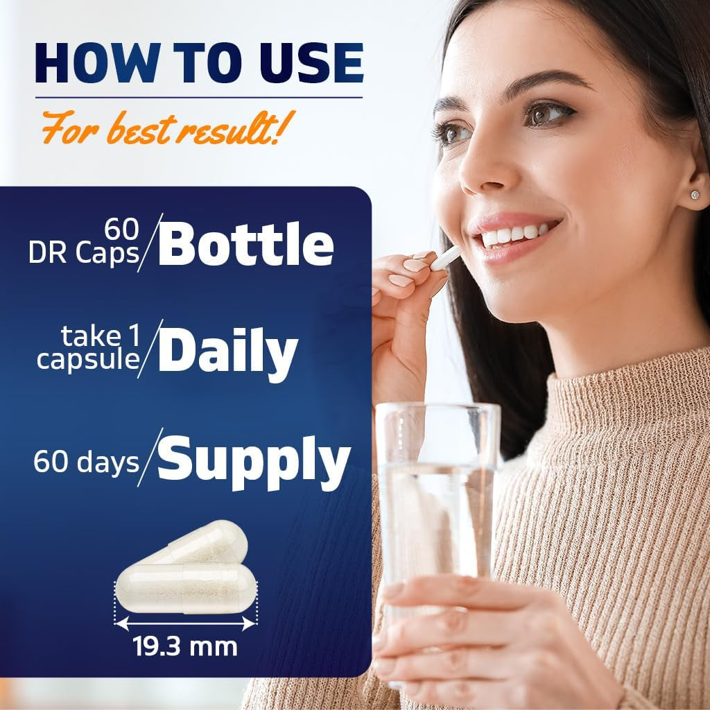 Vitamatic Lactobacillus Gasseri - 12 Billion per DR Capsule - 60 Count - Digestive Support - Made with Prebiotic Inulin Fiber