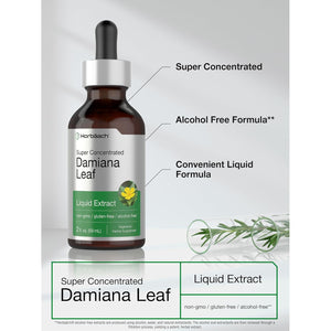 Horbäach Damiana Leaf Herb Tincture | 2 Fl Oz | Super Concentrated | Alcohol Free Liquid Extract | Vegetarian, Non-Gmo & Gluten Free Herbal Supplement