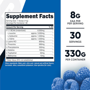 Nutricost EAA Powder 30 Servings (Blue Raspberry) - Essential Amino Acids - Non-Gmo, Gluten Free, Vegetarian Friendly