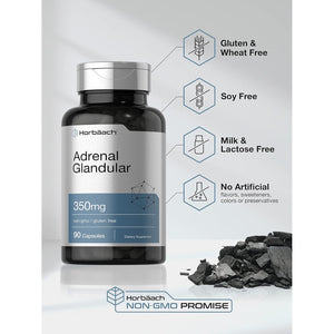 Horbäach Raw Adrenal Glandular | 350 Mg | 90 Capsules | Non-Gmo, Gluten Free Supplement
